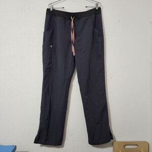 Figs Women's Scrub Pants - Dark Gray with Pink Drawstring